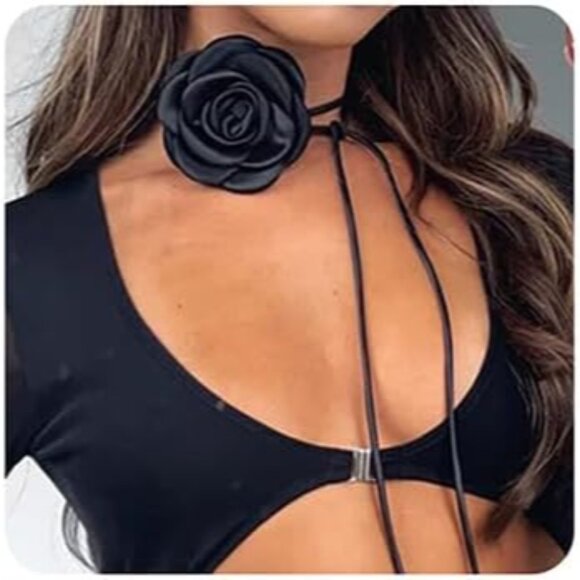 Jewelry - Vintage Black Flower Choker - Big Rose & Camellia Flower Velvet Choker for Women